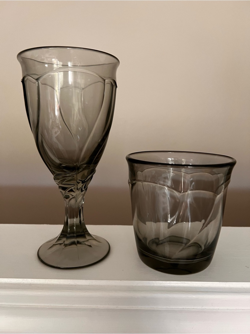 Noritake Smoky Gray Glass Wine Goblet and Tumbler Set